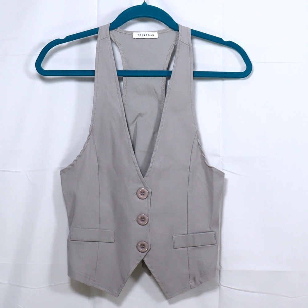 TheMogan Racerback Vest S Grey‎ Womens Button Front Waistcoat